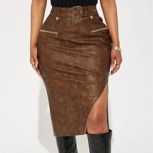 Becky Washed Faux Leather Midi Skirt